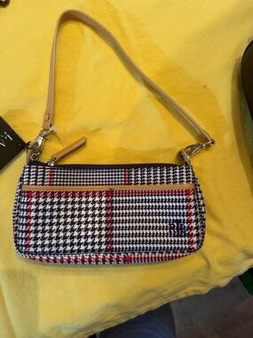 Lauren Ralph Lauren Black & White Houndstooth Mini Bag with Red Trim